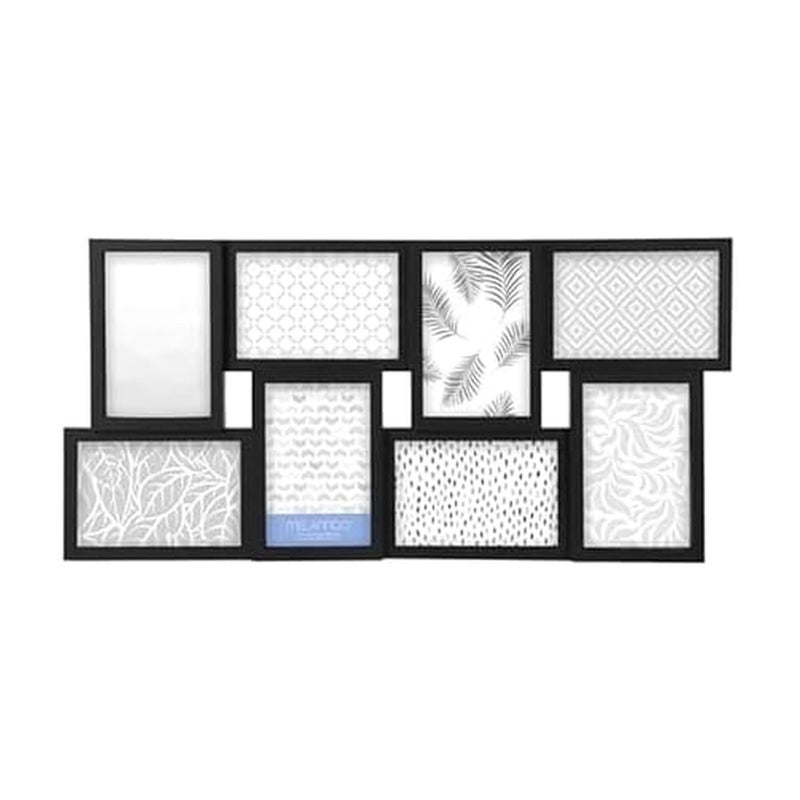 Melannco 24 x 12 Inch 8 Opening Photo Collage Frame, Displays Four 4x6 and Four 6x4 Inch Photos, Black - Image 1